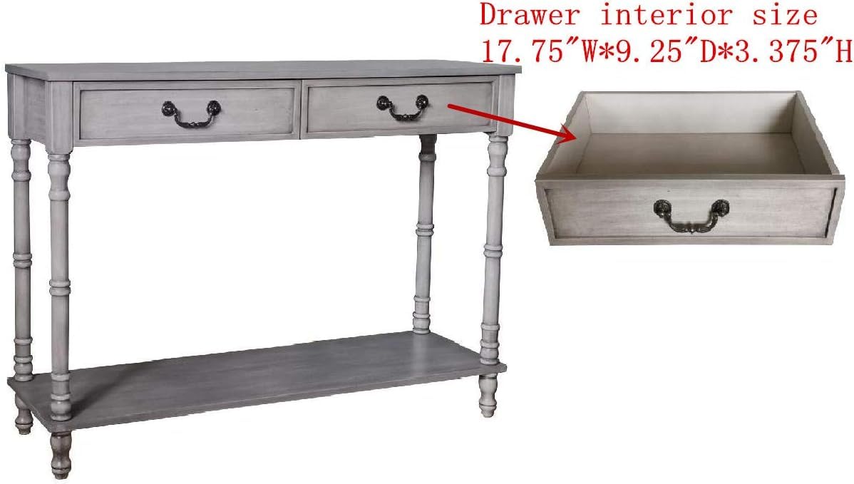 Washed Oak Wood Console Table with 2 Drawers V5191