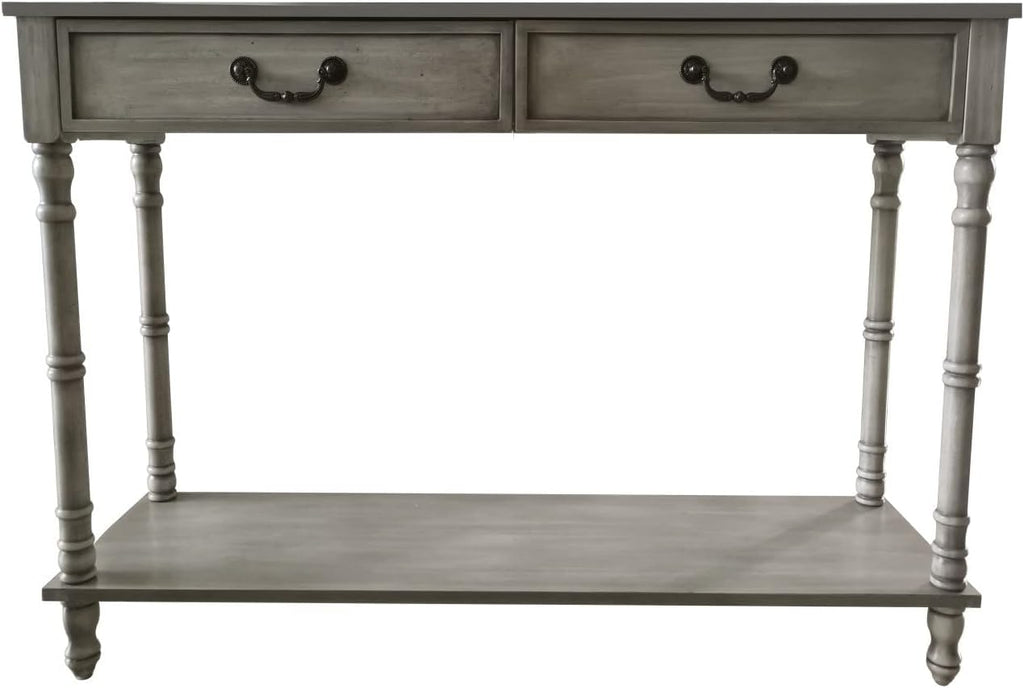 Washed Oak Wood Console Table with 2 Drawers V5191