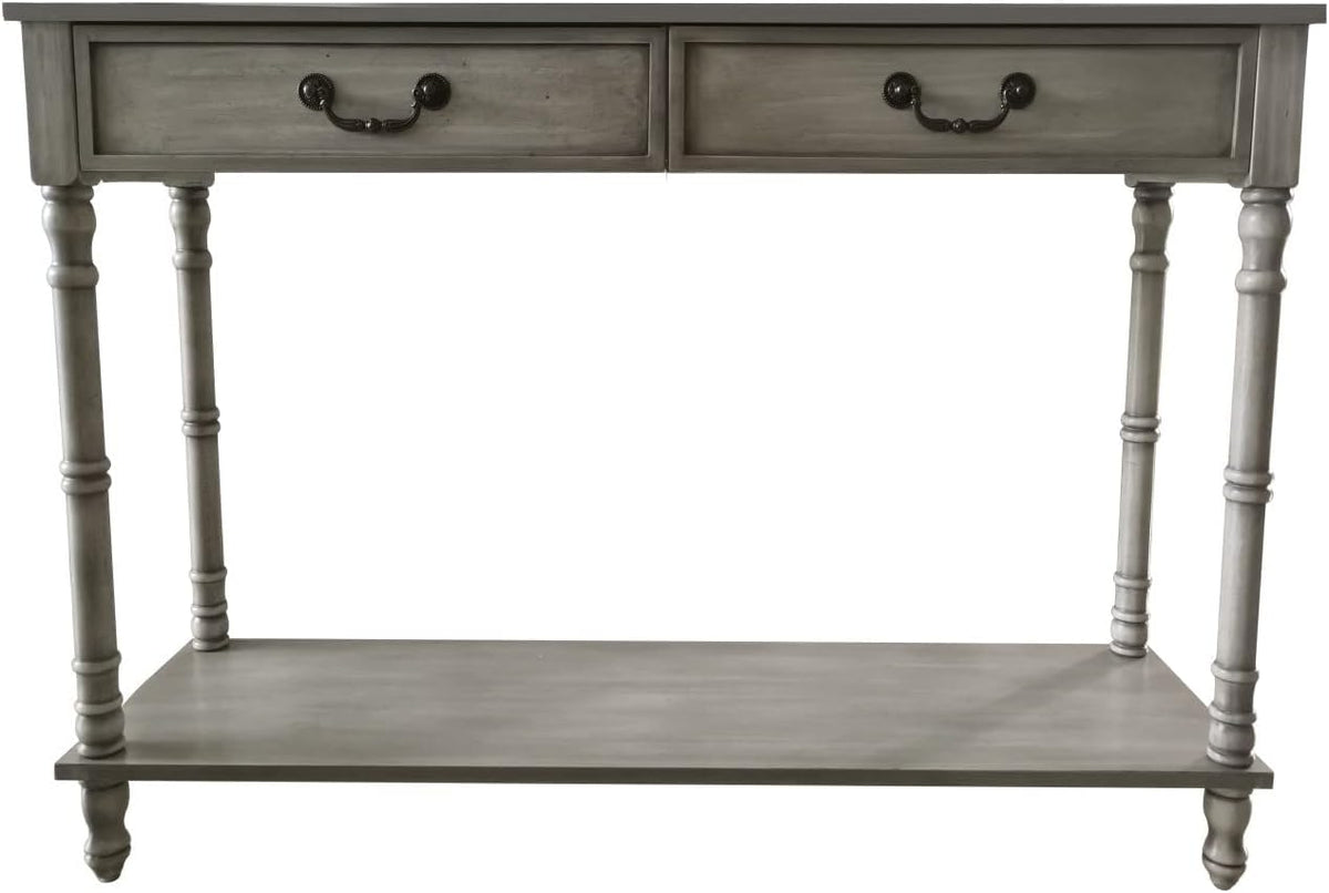 Washed Oak Wood Console Table with 2 Drawers V5191