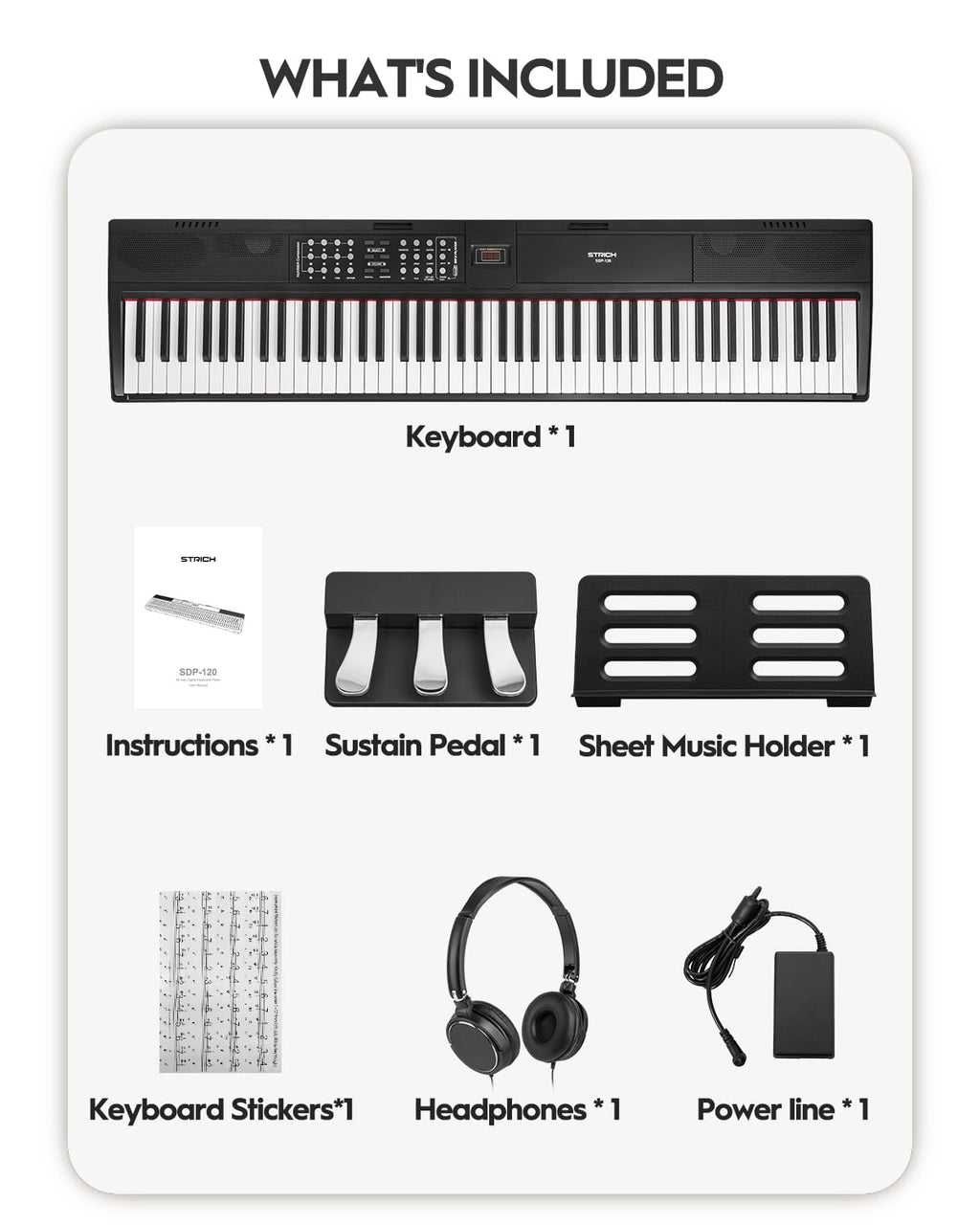 88 Keys Weighted Hammer-Action Digital Piano with Sustain Pedal R5089