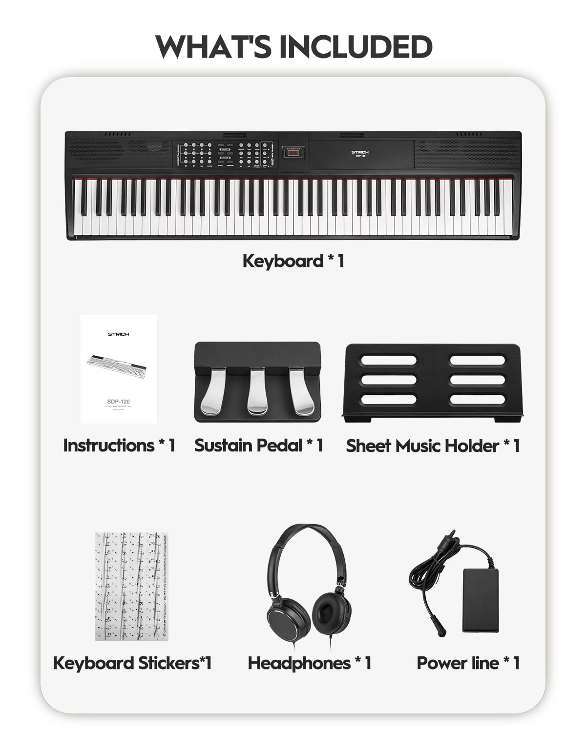 88 Keys Weighted Hammer-Action Digital Piano with Sustain Pedal R5089