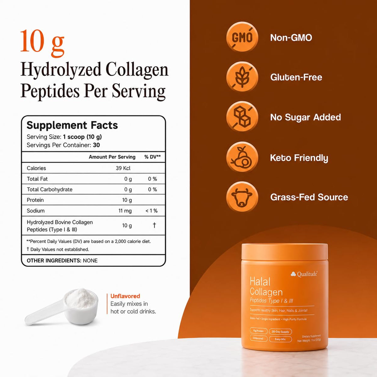 Halal Collagen Peptides Powder Grass-Fed Bovine Type I & III O5553