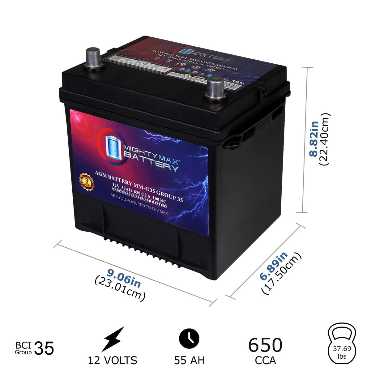 12V 55Ah AGM Replacement Battery V502