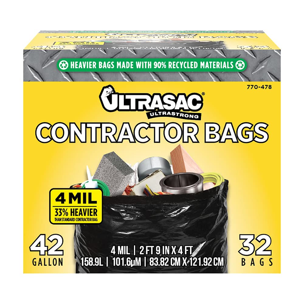 42 Gallons 4 Mil Heavy Duty Contractor Bags 32 Pack with Ties J584