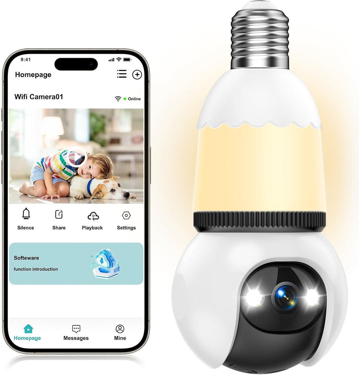 Light Bulb Security Camera 2K Color Night Vision Motion Detection Siren Alarm Two-Way Audio E179