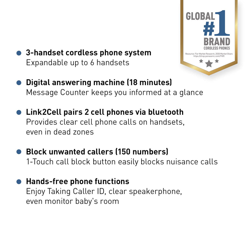 Expandable Cordless Phone System with Answering Machine, 3 Handsets T325089