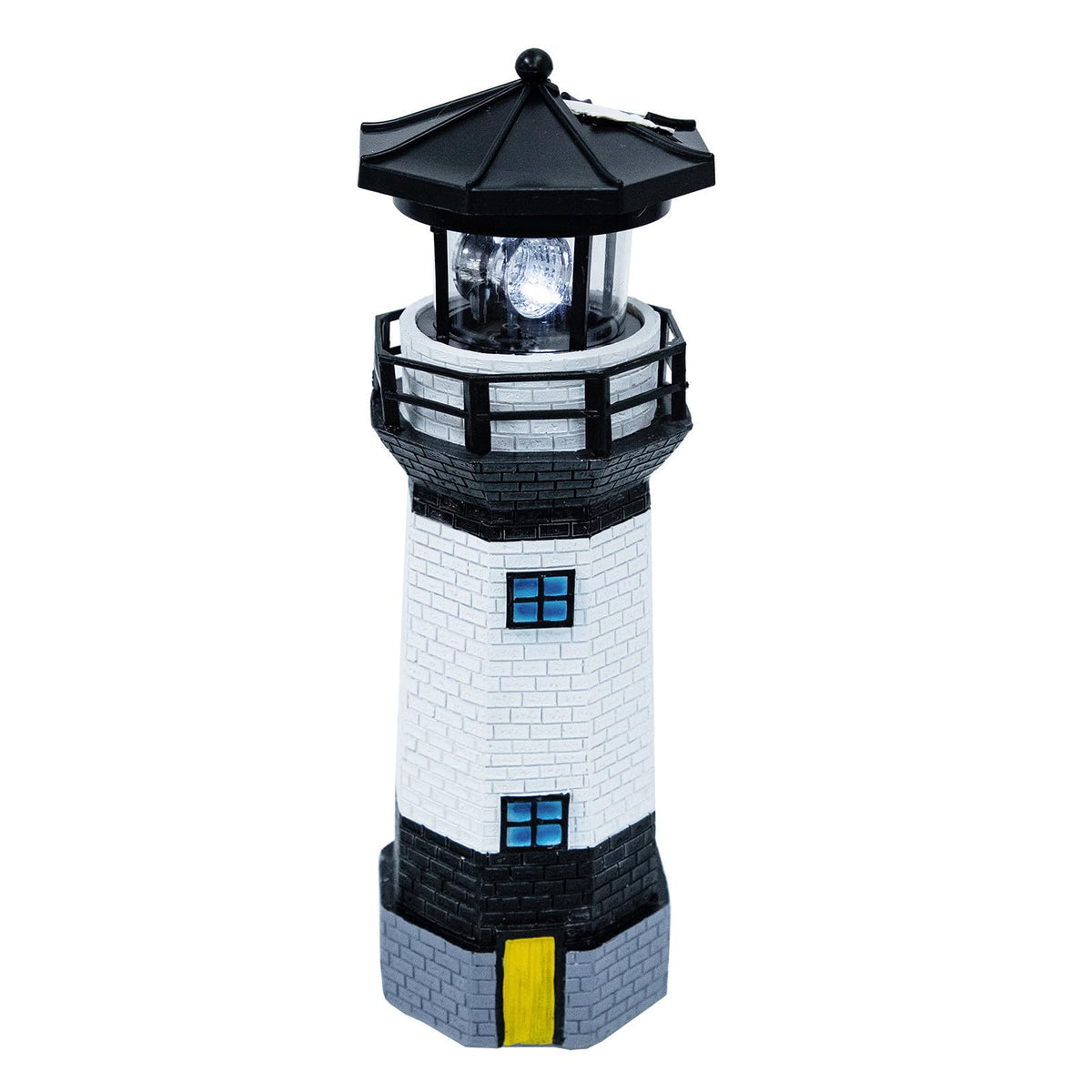 Solar Powered Resin Lighthouse Garden Light Black White L6896
