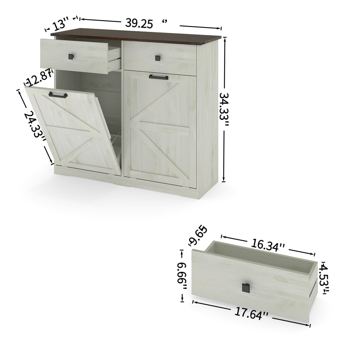 20 Gallon Double Tilt Out Laundry Hamper Cabinet with Drawers I53463