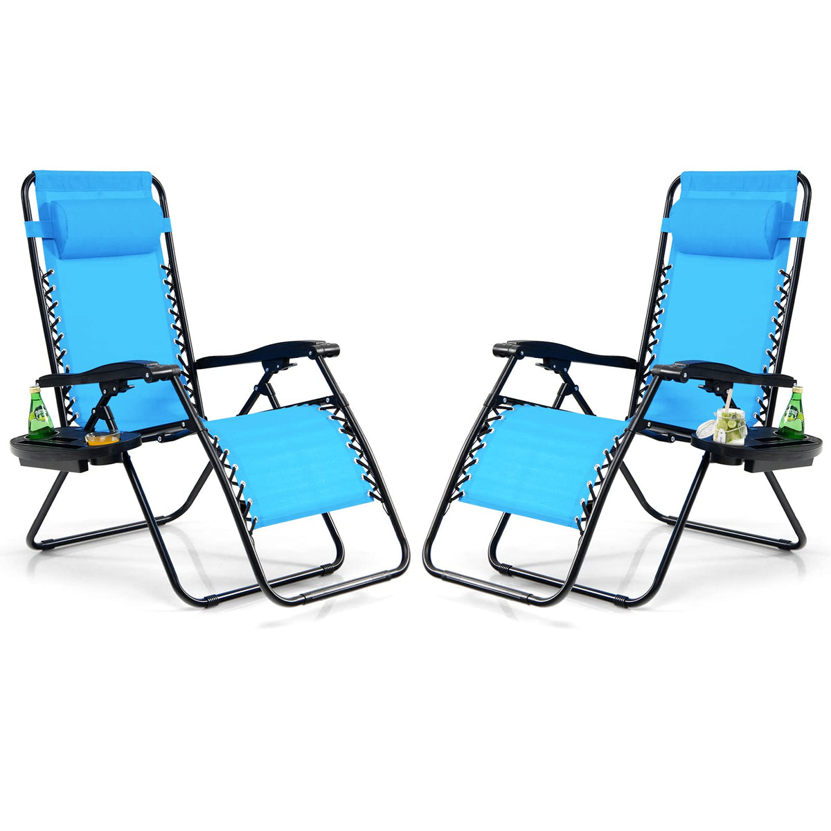 Set of 2 Blue Zero Gravity Chair with Cup Holder C30922