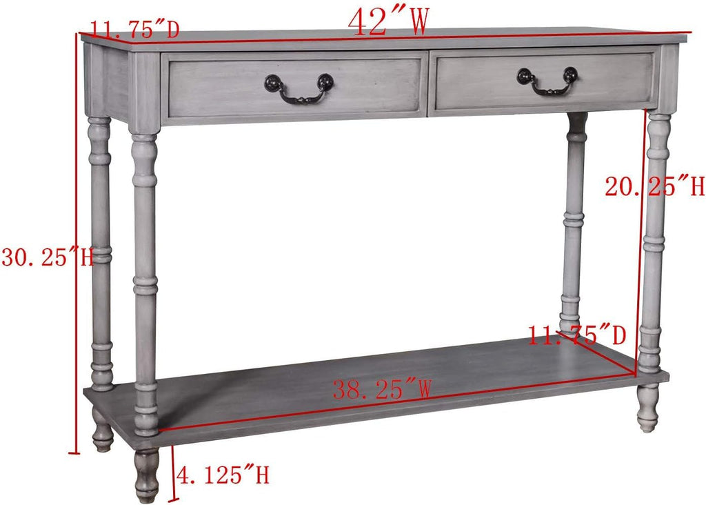 Washed Oak Wood Console Table with 2 Drawers V5191