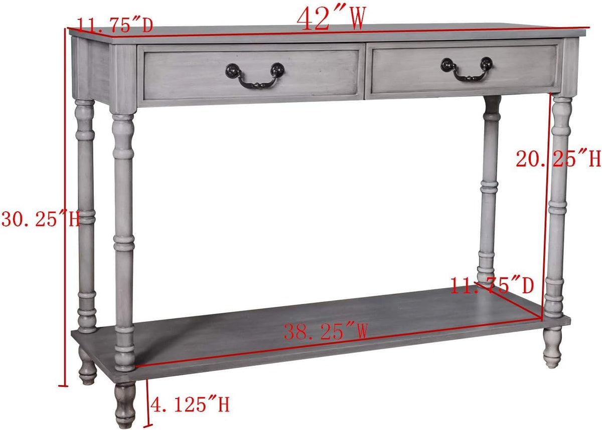 Washed Oak Wood Console Table with 2 Drawers V5191