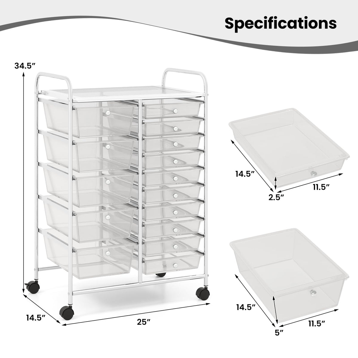 15 Drawer Rolling Storage Cart with Metal Frame G30637