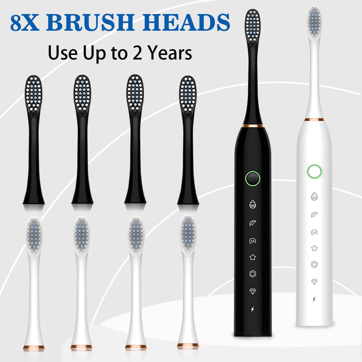 Black White 2 Pack Electric Toothbrush with 8 Brush Heads W4560