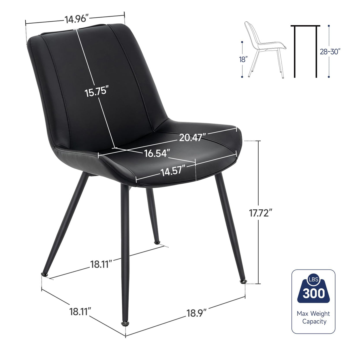 Black PU Leather Dining Chairs Set of 2 E9009