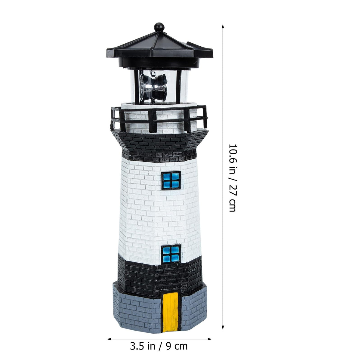 Solar Powered Resin Lighthouse Garden Light Black White L6896