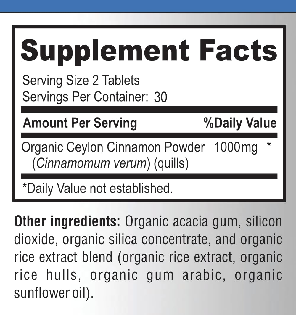 Organic Ceylon Cinnamon 1000mg 60 Tablets R847