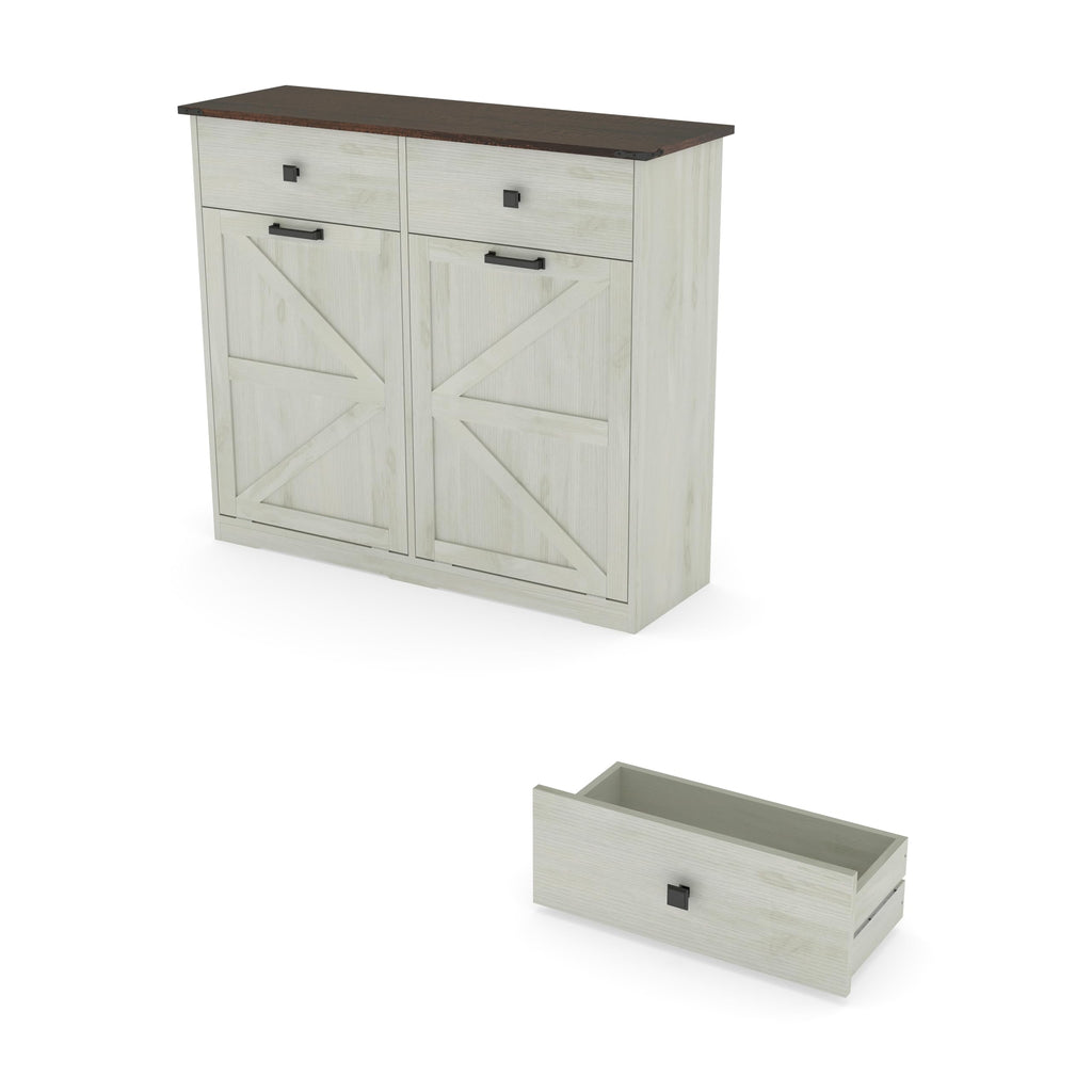 20 Gallon Double Tilt Out Laundry Hamper Cabinet with Drawers I53463