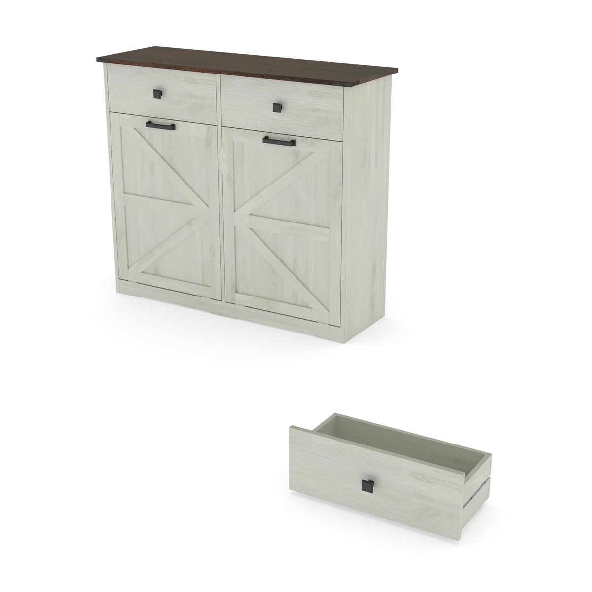 20 Gallon Double Tilt Out Laundry Hamper Cabinet with Drawers I53463