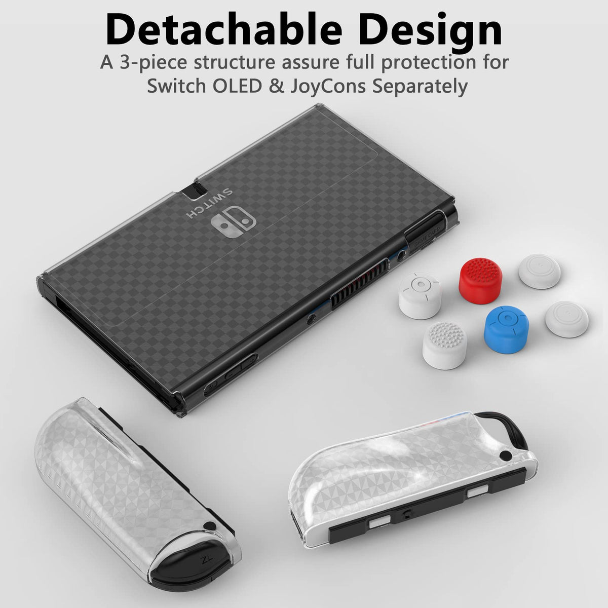 Switch OLED Dockable Hard PC Case with Thumb Stick Caps K2015