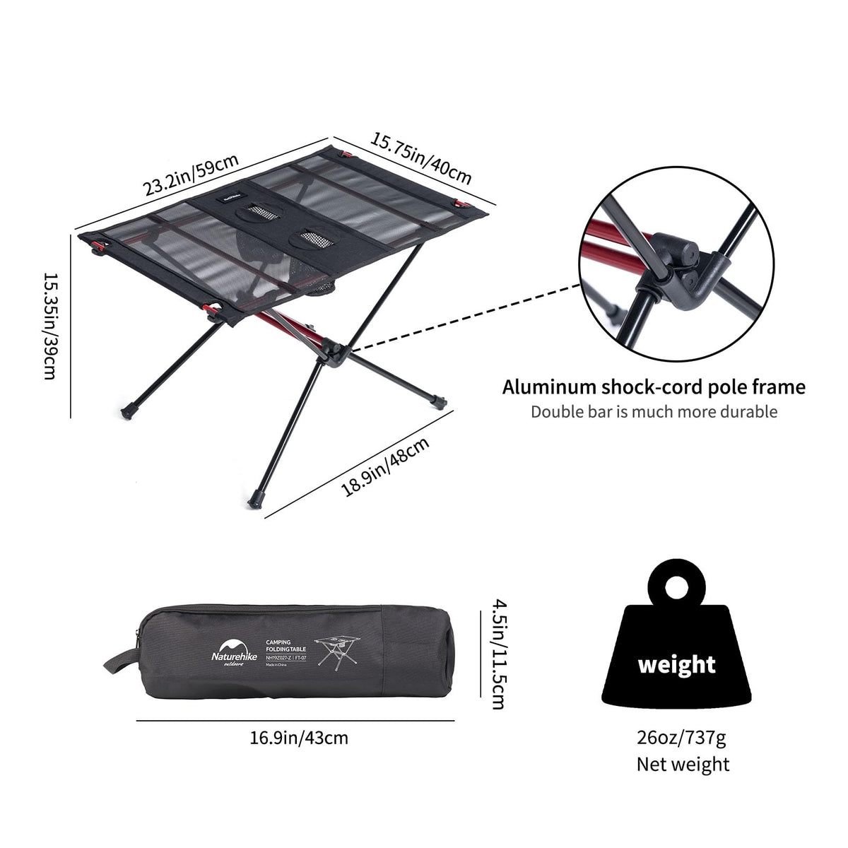 Ultralight 1.6 LBS Folding Camping Table with Carry Bag C851180