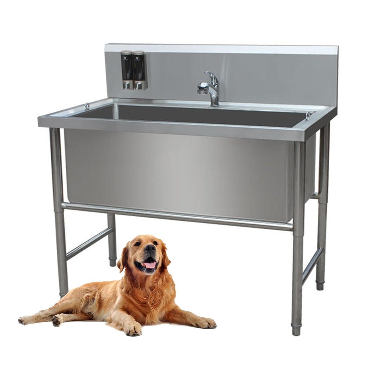 47" Stainless Steel Dog Grooming Tub with Stairs E399