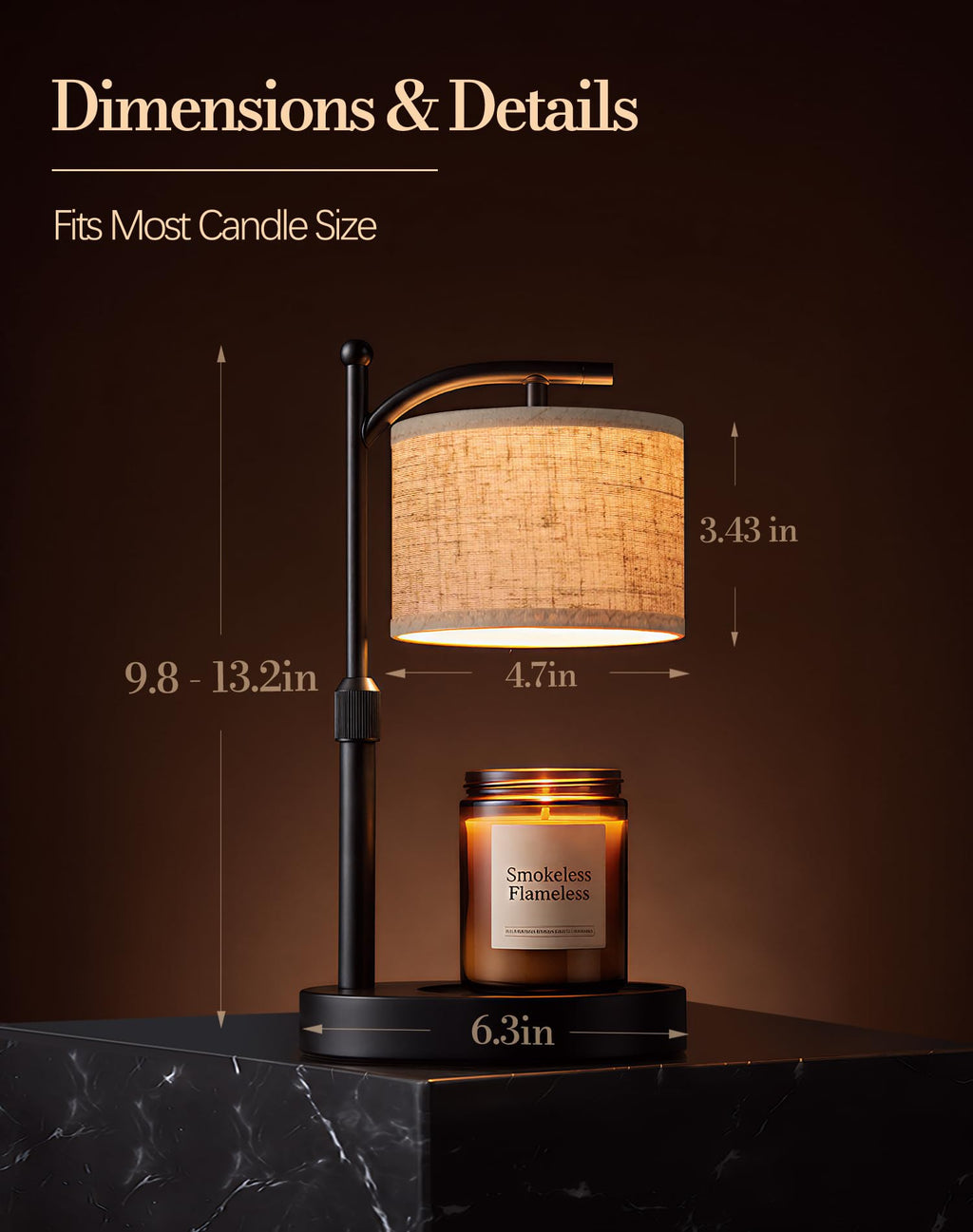 Adjustable Height Candle Warmer Lamp with Timer & Dimmer U136308