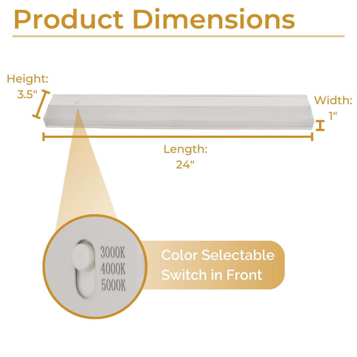 24-Inch LED Under Cabinet Light, Dimmable Color Selectable, 11W, White C31948