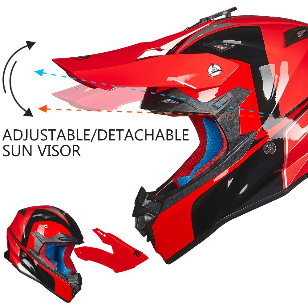 Adult Dirt Bike Helmets ATV Motocross Helmet with Camera Mount DOT Red Black M X48850