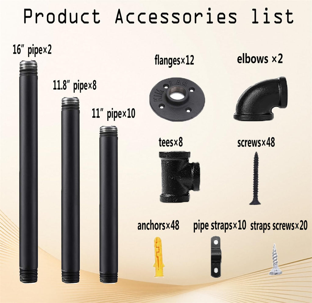 Black Iron Pipe Shelf Bracket, 2Pcs 5 Tier 68" Tall G2154