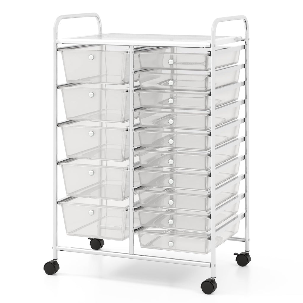 15 Drawer Rolling Storage Cart with Metal Frame G30637