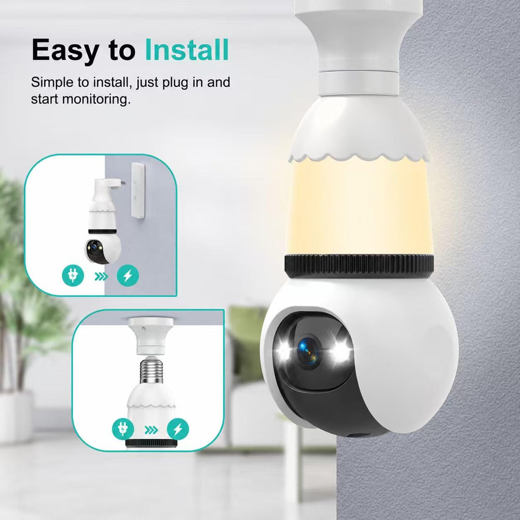 Light Bulb Security Camera 2K Color Night Vision Motion Detection Siren Alarm Two-Way Audio E179