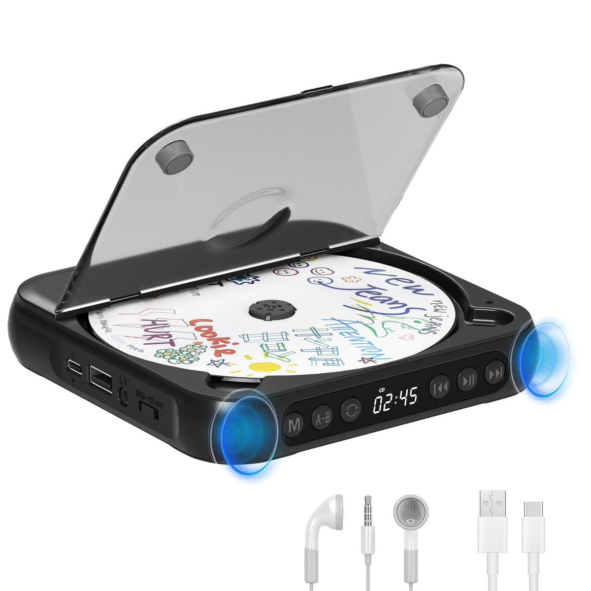 Black Portable Bluetooth CD Player E306911