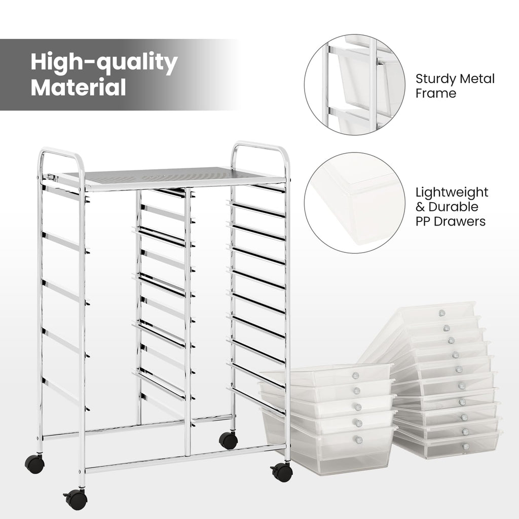15 Drawer Rolling Storage Cart with Metal Frame G30637