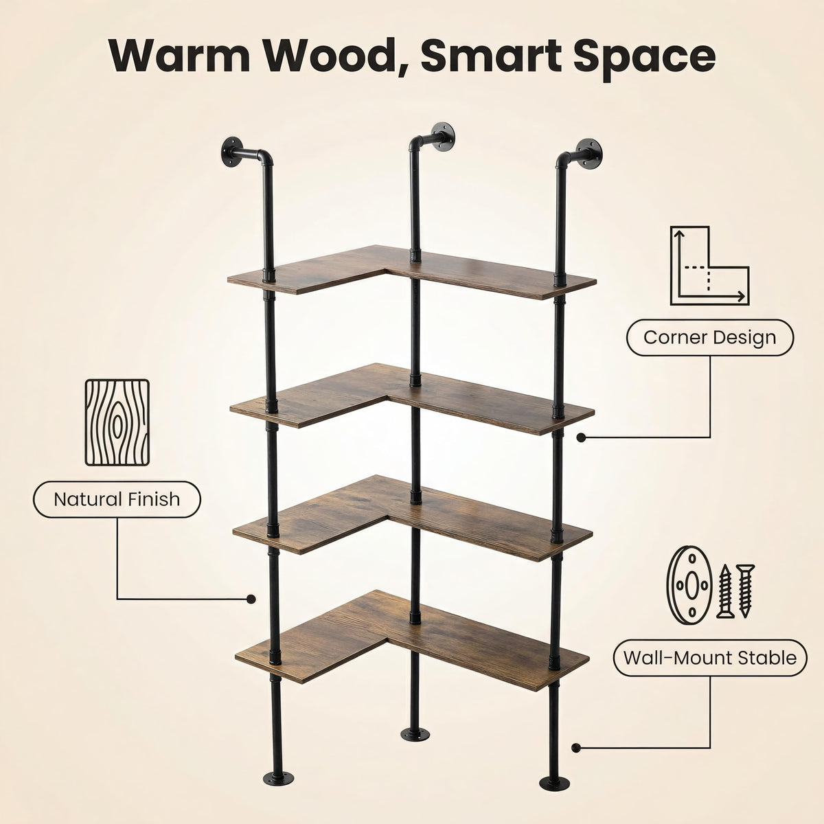 Industrial Pipe Corner Bookshelf M330