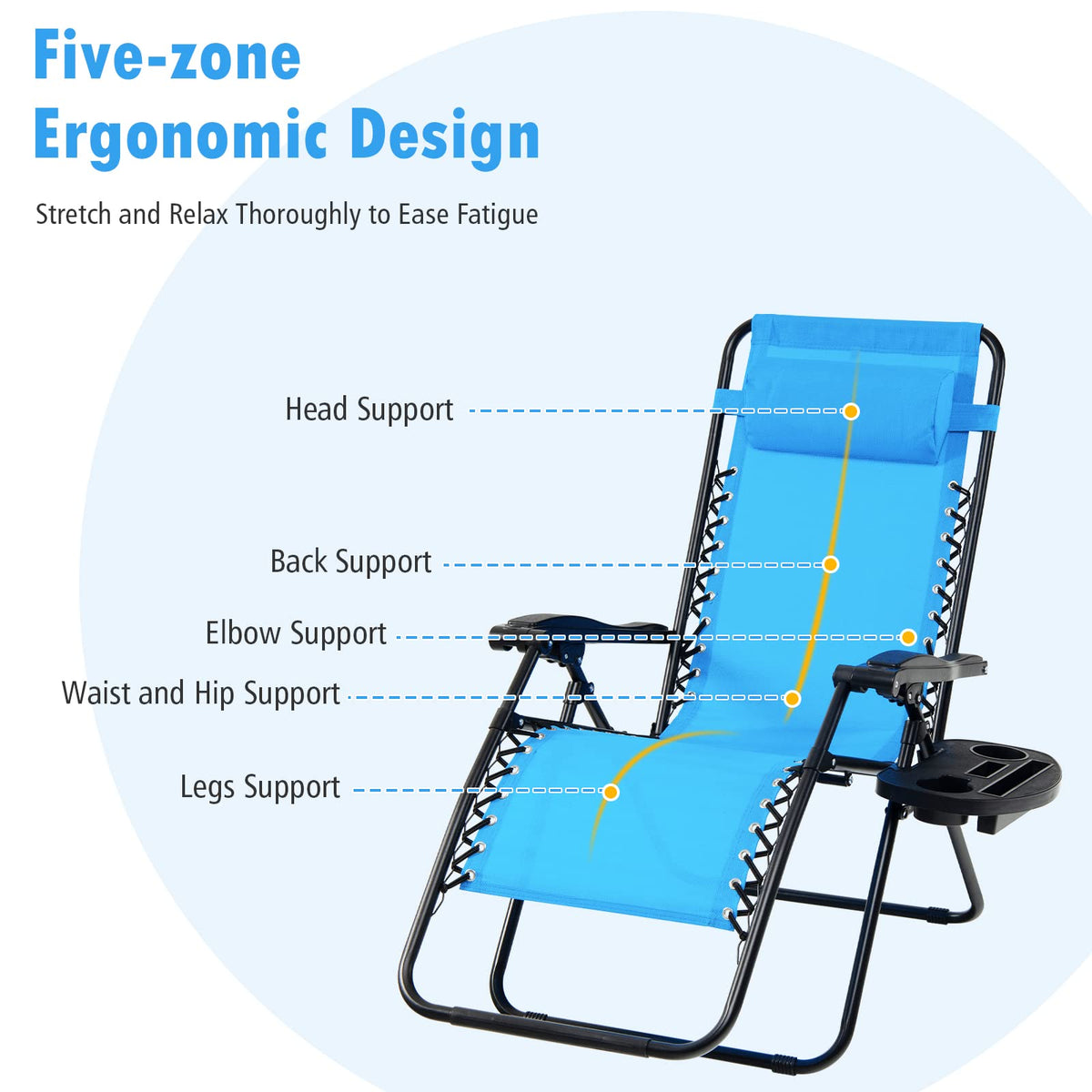 Set of 2 Blue Zero Gravity Chair with Cup Holder C30922
