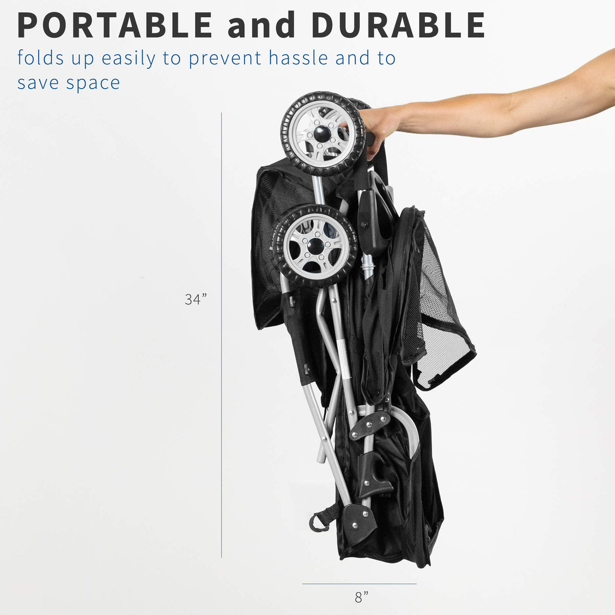 Black 4 Wheel Foldable Pet Stroller A619361