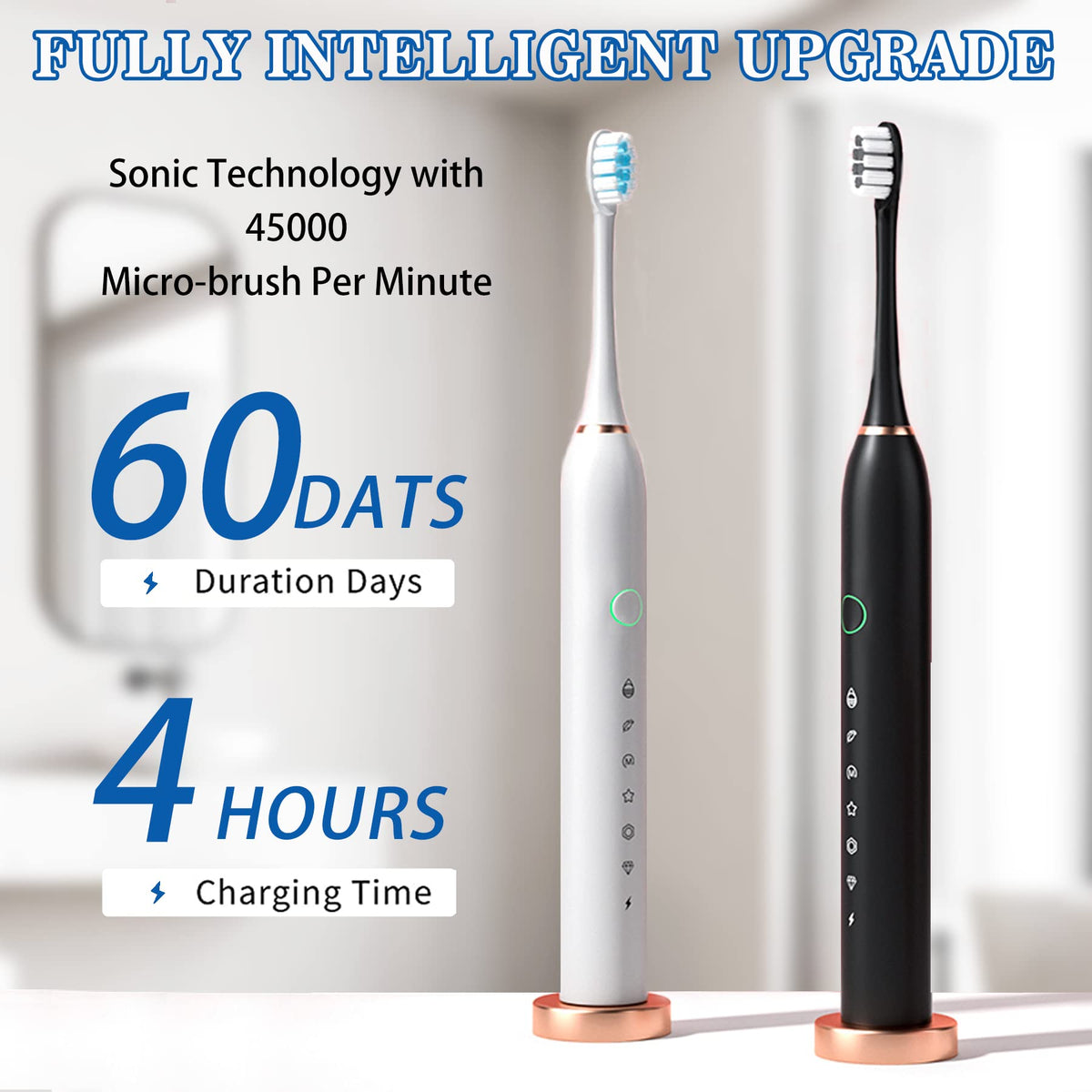 Black White 2 Pack Electric Toothbrush with 8 Brush Heads W4560