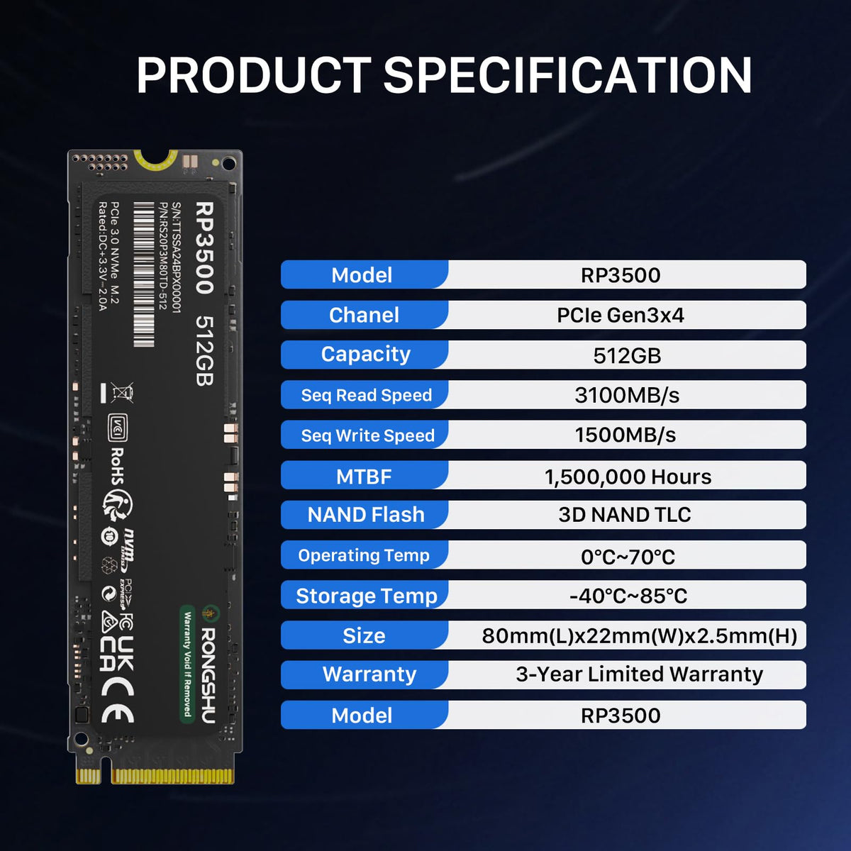 512GB NVMe M.2 PCIe Gen 3×4 Internal SSD E234617