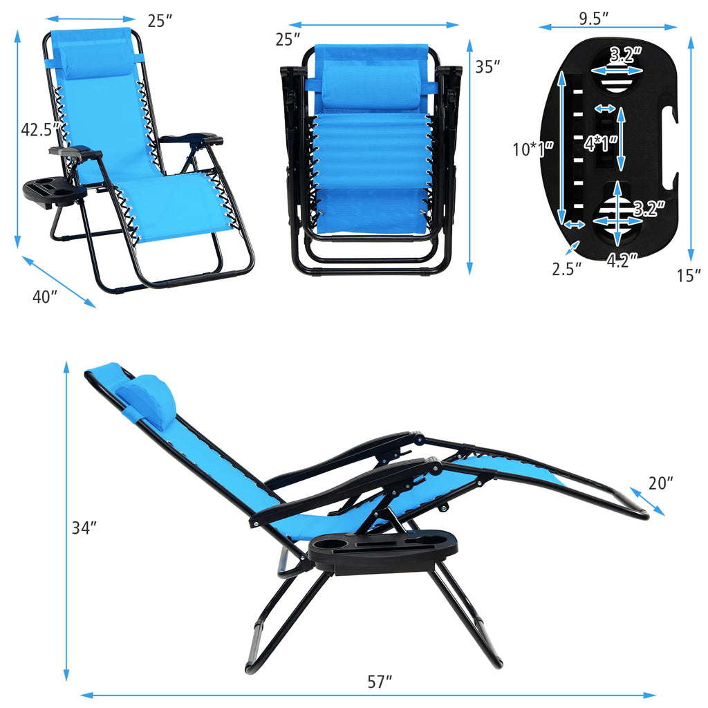 Set of 2 Blue Zero Gravity Chair with Cup Holder C30922