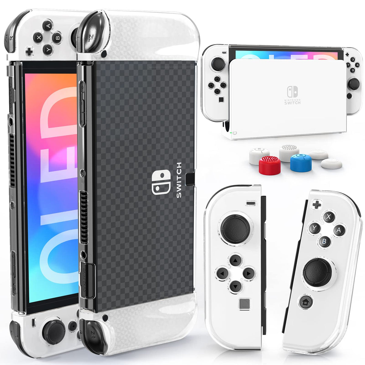 Switch OLED Dockable Hard PC Case with Thumb Stick Caps K2015