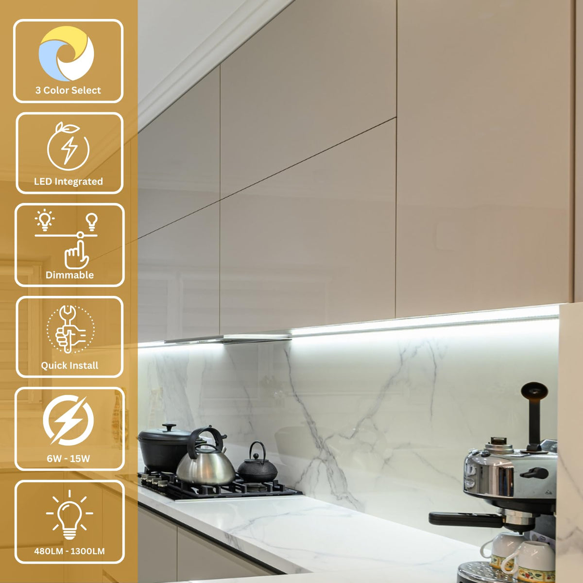 24-Inch LED Under Cabinet Light, Dimmable Color Selectable, 11W, White C31948