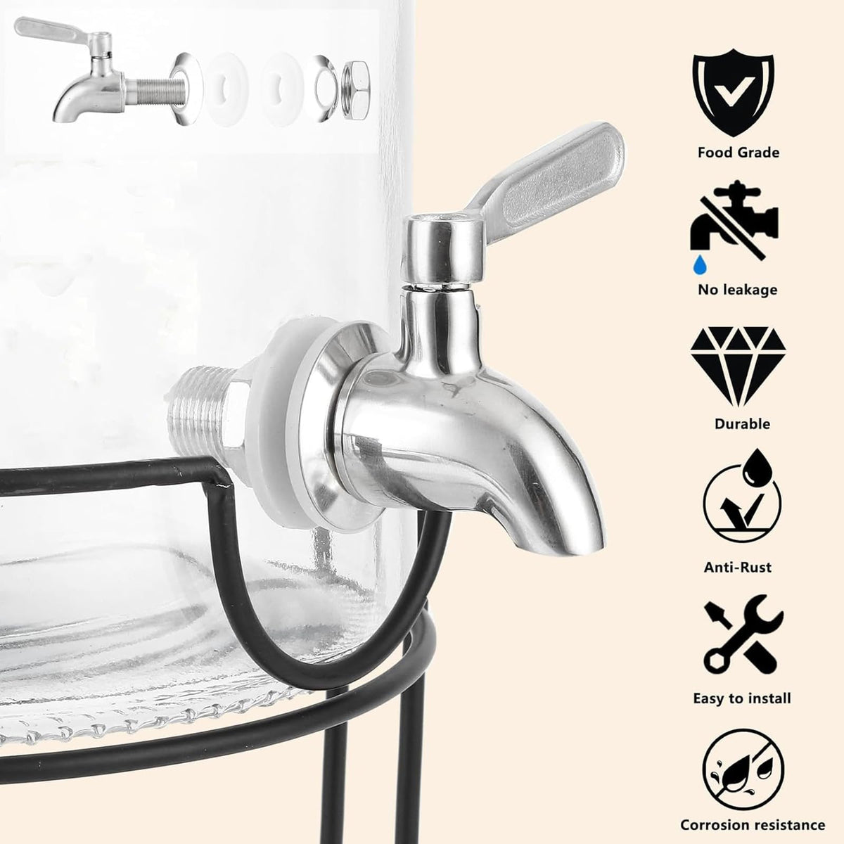 2 Gallon Glass Beverage Dispenser with Stand, Lid & Ice Core G280