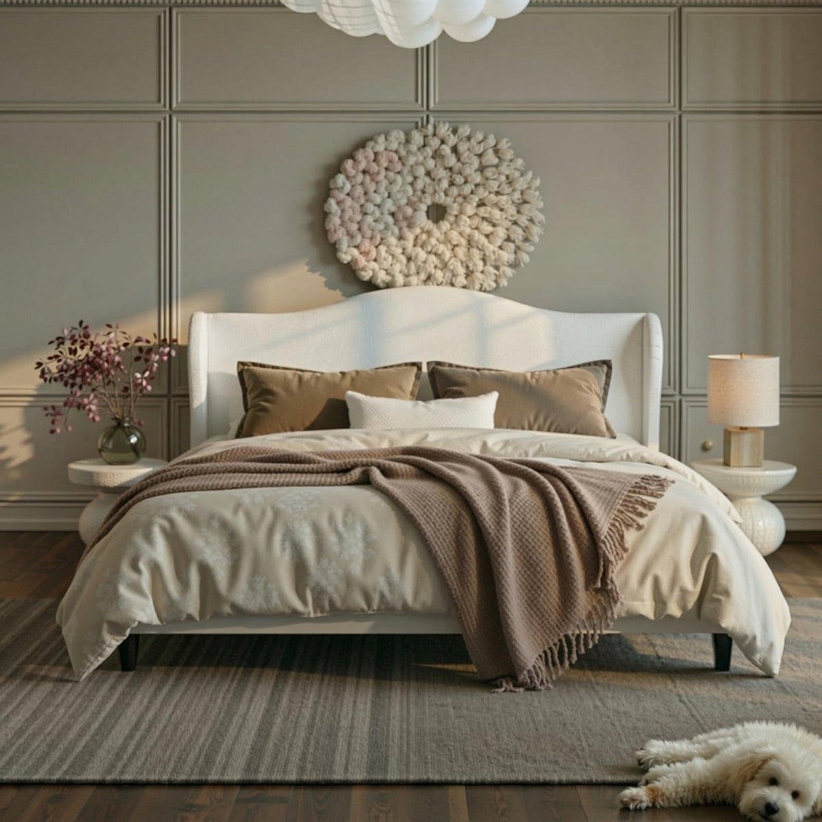 Queen Size White Velvet Bed Frame Q39569