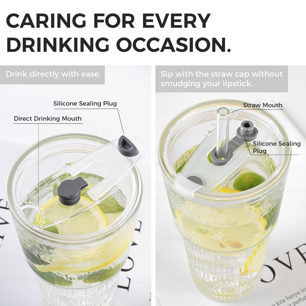 20oz Glass Cups with Lids and Straws, 2 PCS F9013