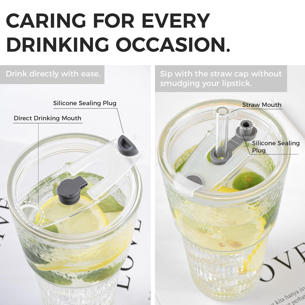 20oz Glass Cups with Lids and Straws, 2 PCS F9013