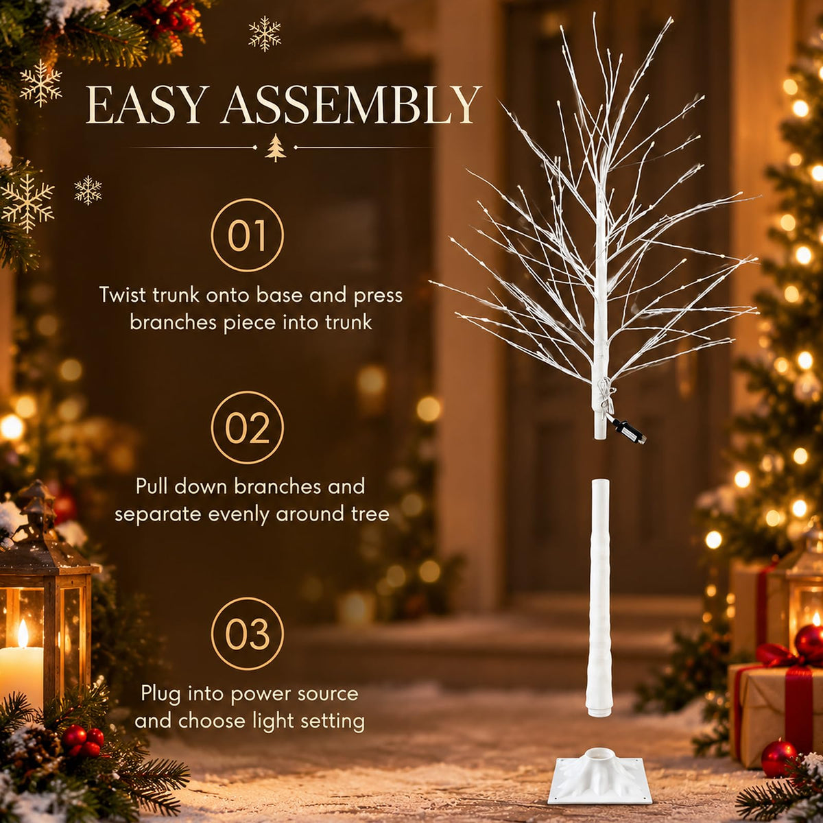 4 Pack Lighted Birch Tree C578255