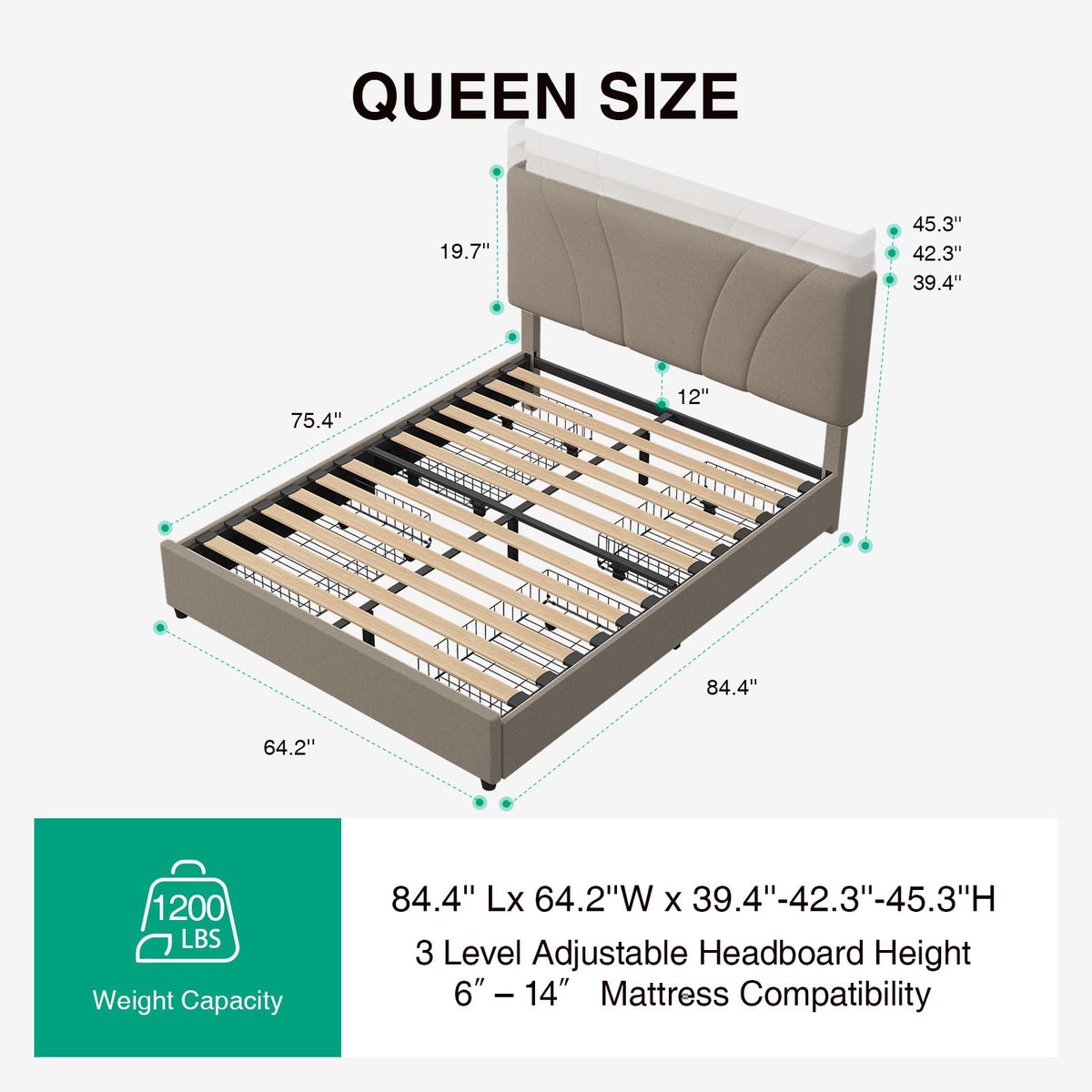 Beige Queen Bed Frame with Drawers C796799