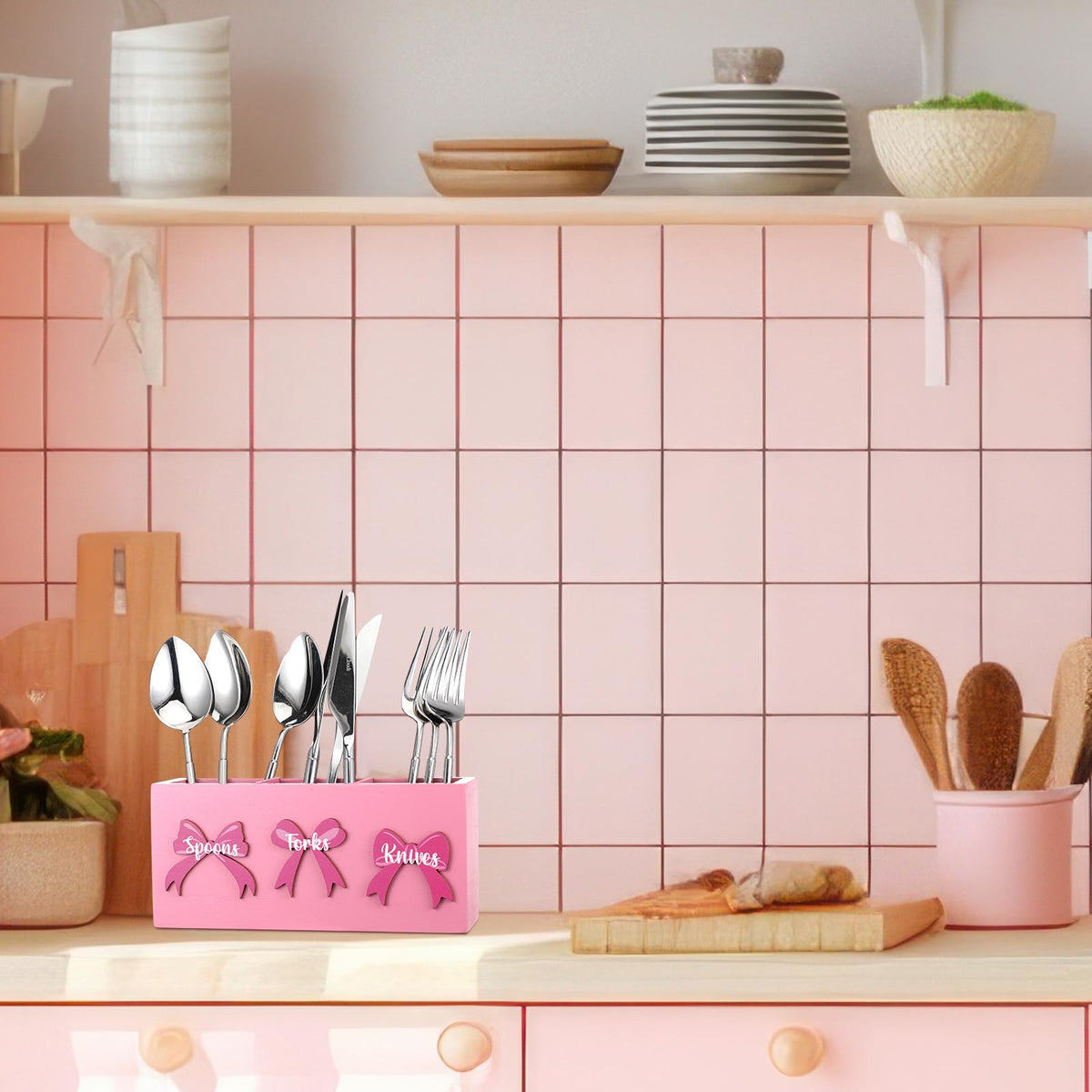 Pink Wood Utensil Holder G3823