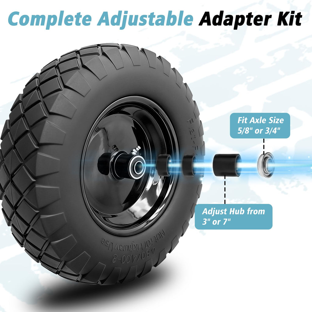 16" Flat Free Solid Rubber Wheelbarrow Wheels, 2 Pack J187