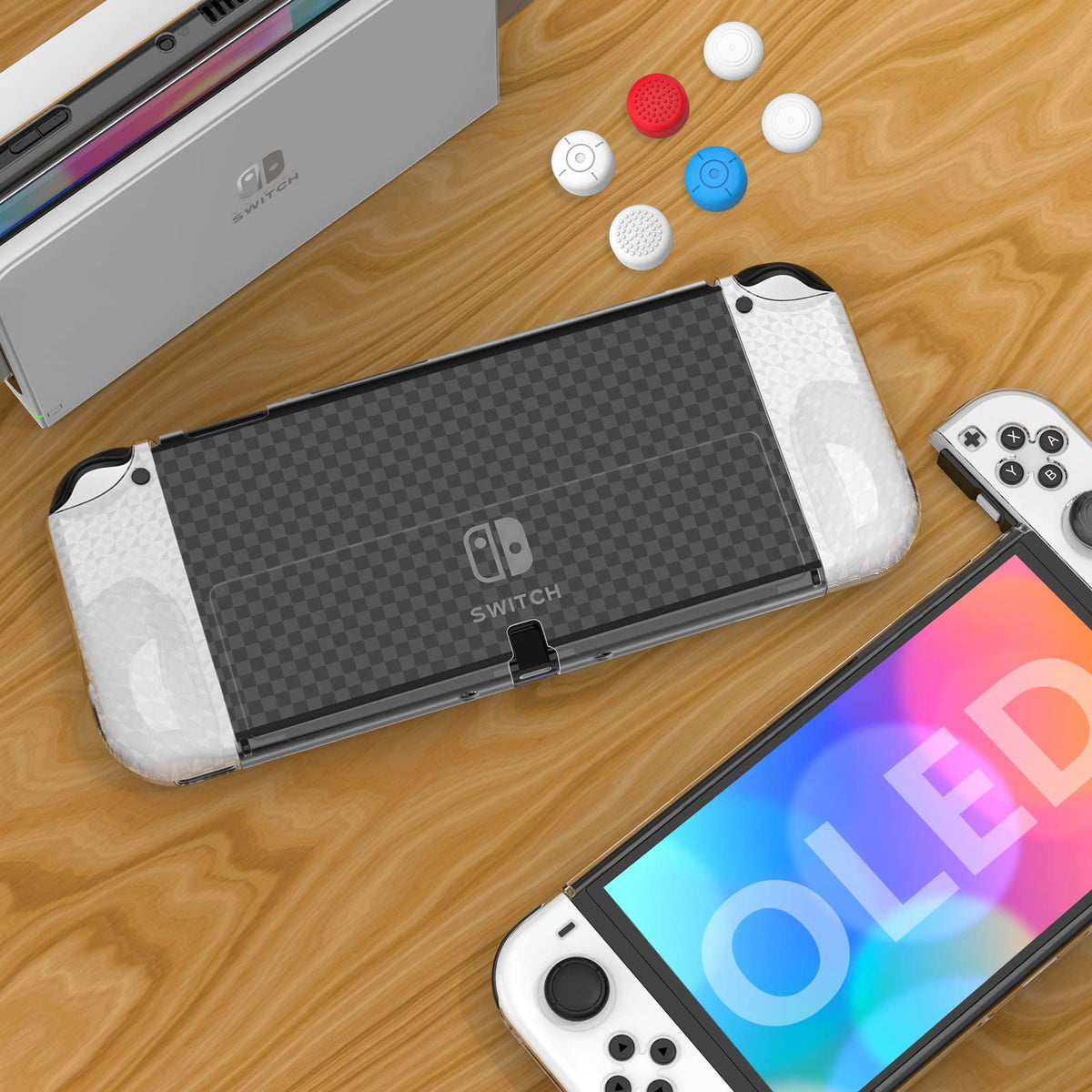 Switch OLED Dockable Hard PC Case with Thumb Stick Caps K2015